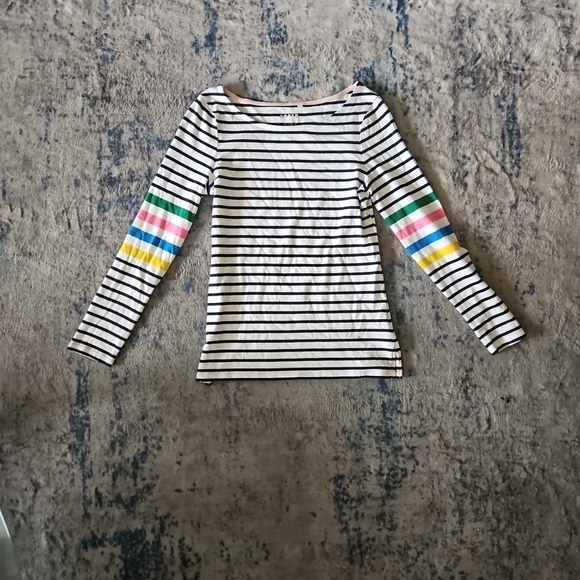 Boden Tops - Boden Striped Long Sleeve Tee with Rainbow Sleeves